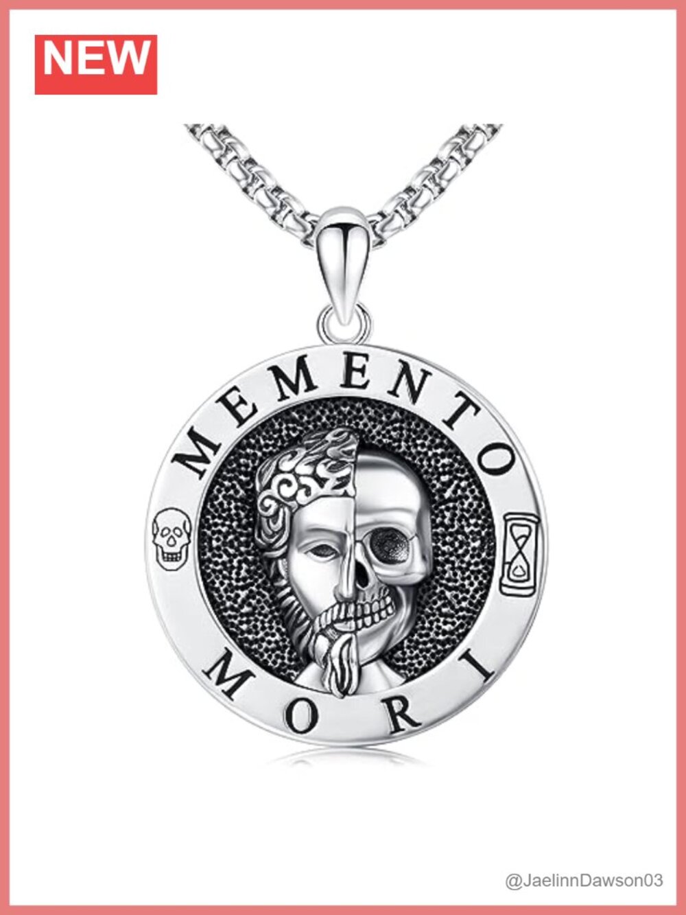 Memento Mori Necklace, 925 Sterling Silver Skull Pendant, Stoic Gift for Men